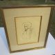 Ink On Paper Gilt Framed Linen Box Mat Artist Signed Fisherman Herbert Cohen ' 47 Mid-Century Modernism photo 1