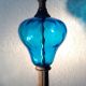 Vintage Fenton Blue Coin Dot Brass Column Lamp Marble Base Lamps photo 2