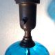 Vintage Fenton Blue Coin Dot Brass Column Lamp Marble Base Lamps photo 3