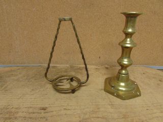Rare Miniature 18th Century Brass Pot Or Kettle Hanging Trivet In Old Color photo