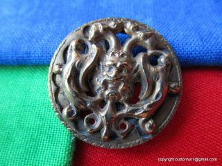 2869 – “mask Of Bacchus” Brass Pierced Antique Button photo