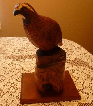 Hand Carved Wood Bobwhite Quail Sculpture.  Very Intricate & Detailed photo