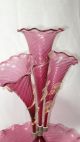 Gorgeous 4 Piece Antique Cranberry & Gold Fleck Leaves Victorian Glass Epergne Other Antique Glass photo 4