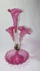 Gorgeous 4 Piece Antique Cranberry Wavy Lily Rim Victorian Glass Epergne Other Antique Glass photo 2