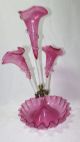 Gorgeous 4 Piece Antique Cranberry Wavy Lily Rim Victorian Glass Epergne Other Antique Glass photo 4