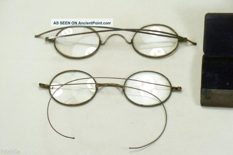 2 Antique 1800 ' S Civil War Era Eye Glasses Spectacles W/ Metal Case Optical photo