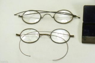 2 Antique 1800 ' S Civil War Era Eye Glasses Spectacles W/ Metal Case photo