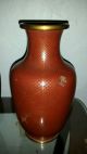 Chinese Brass Cloisonne Vases Pair Early 20c Coral Red Fish Scale 8 