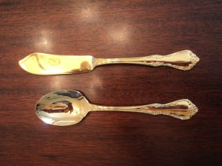 Oneida Community Fredericksburg Gold Master Butter Knife & Sugar Spoon photo
