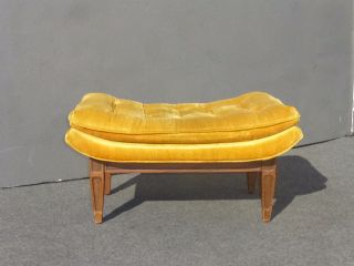 Vintage French Provincial Gold Tufted Velvet Ottoman Bench Mid Century Modern photo