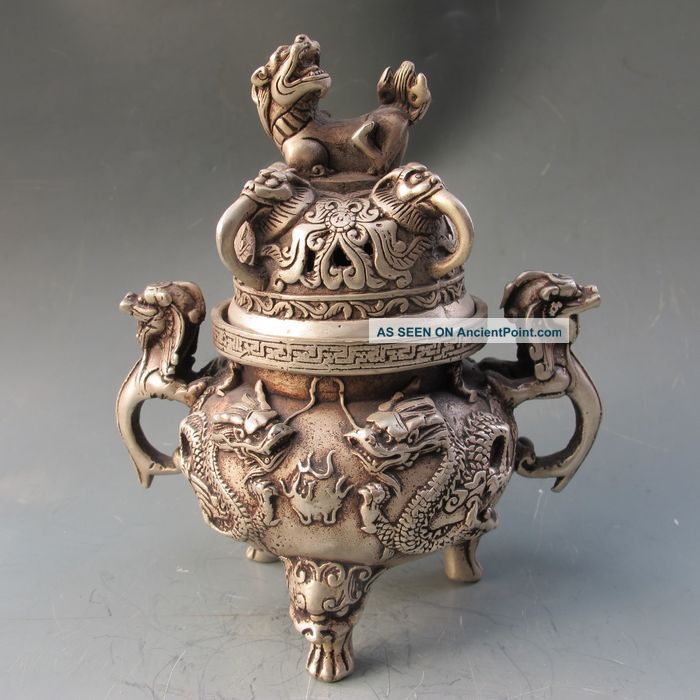 Chinese Silver Copper Incense Burner & Lid W Ming Dynasty Xuan De Mark Incense Burners photo