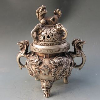 Chinese Silver Copper Incense Burner & Lid W Ming Dynasty Xuan De Mark photo