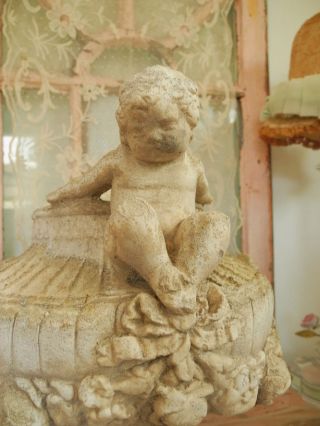Fabulous Vintage Plaster Urn Planter With Cherubs,  Roses Barbola Garlands Swags photo