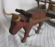 Antique Primitive Folk Art Hand Carved Wood Oxen Pulling Cart W/barrel Primitives photo 2
