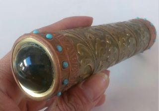 Collectibles Old Decorated Handwork Copper Inlay Turquoise Beads Kaleidoscope photo