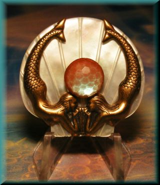 Mother Of Pearl Carved Shell Button W Twin Mermaids Under A Pink Saphiret Moon photo