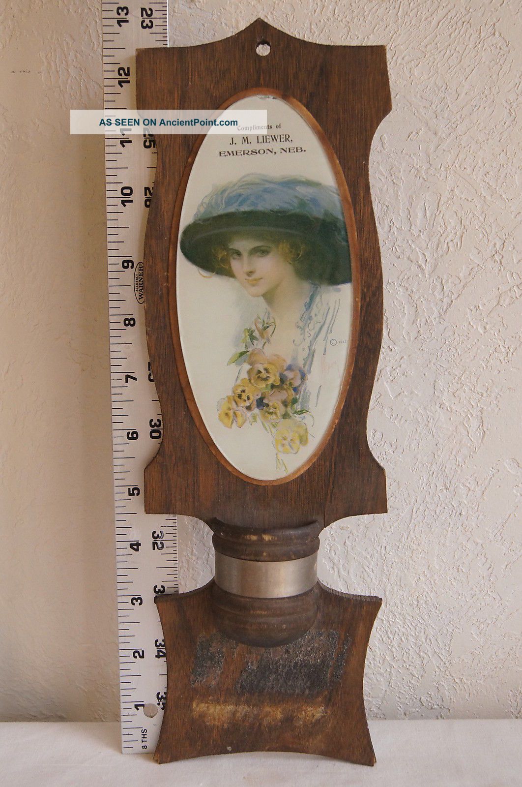 1912 Advertising Wall Match Safe,  Striker - Fisher Or Gibson Girl,  Emerson Ne Other Mercantile Antiques photo