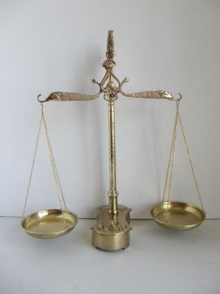 Rare Antique Brass Scale With Weights photo