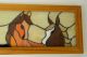 Vintage Stained Glass 3 Horse Wood Framed Window 20 