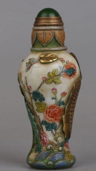 Exquisite Chinese Old Beijing Sculpture Painting Glass Snuff Bottle Qianlong Mk photo