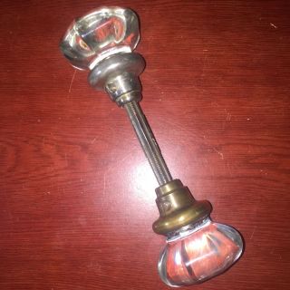2 Antique 8 Side Large Clear Glass Door Knobs & Spindle photo