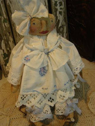 Primitive Folk Art Doll Old Linen,  Old Lace,  Old Photo,  Old Button Folk Art Doll photo