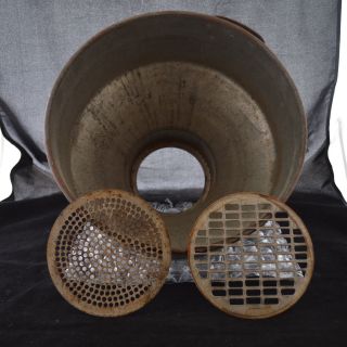 Unmarked Vintage Metal Milk Strainer Funnel W/ 2 Strainers & Handle photo