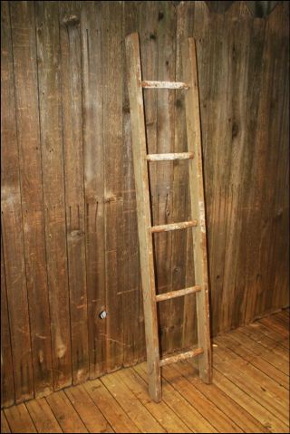 Vtg Wood Ladder Shelf 5 Step Barn Farm Primitive Decor Shabby Quilt Rustic Rungs photo