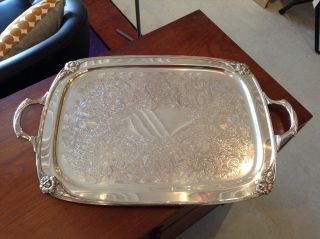 1847 Rogers Bros.  Silverplate Holloware Serving Tray,  Daffodil Pattern,  C.  1950 photo