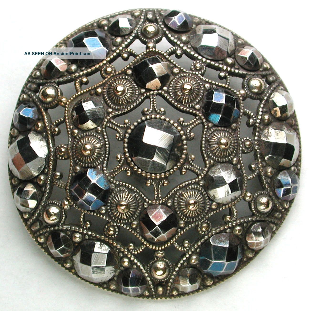 Fancy Antique Pierced Brass Button Encrusted W/ Cut Steel Accents 1 & 11/16 Inch Buttons photo