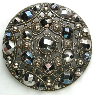 Fancy Antique Pierced Brass Button Encrusted W/ Cut Steel Accents 1 & 11/16 Inch photo