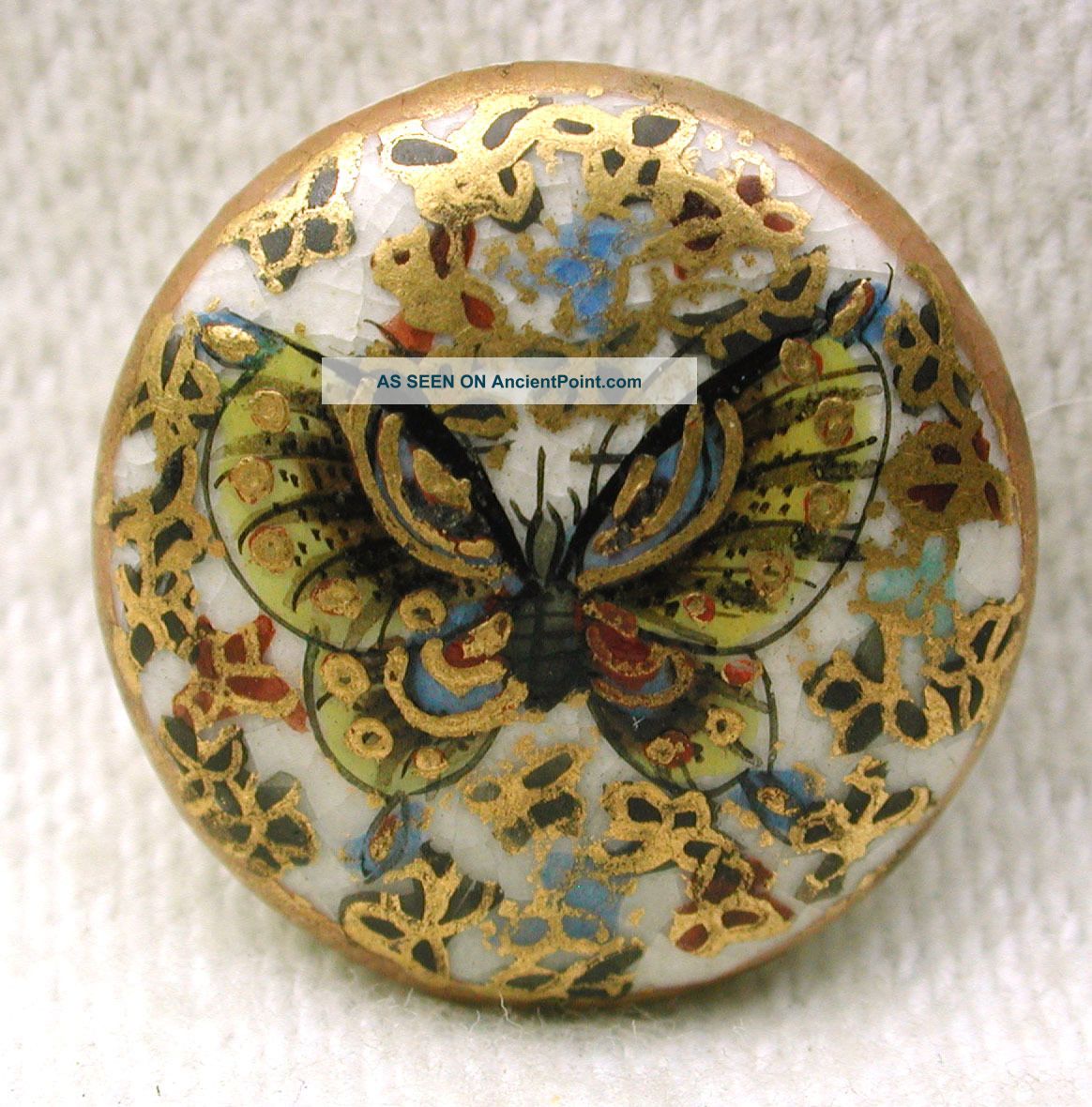 Antique Meiji Satsuma Buttons Pretty Butterfly W/ Gold Accents - 5/8 Inch Buttons photo