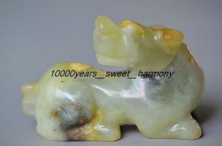 Chinese Natural Jade Carved Auspicious Beast Statue Pn7 photo