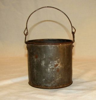 Antique Vintage Tin Bucket With Bail Handle Metal Childs Pail Very Small Rustic photo