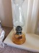Vintage Glass Oil Lamp With Clear Glass Chimney And Amber Glass Base 20th Century photo 10
