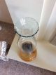 Vintage Glass Oil Lamp With Clear Glass Chimney And Amber Glass Base 20th Century photo 2