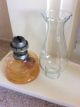 Vintage Glass Oil Lamp With Clear Glass Chimney And Amber Glass Base 20th Century photo 4
