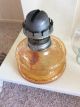 Vintage Glass Oil Lamp With Clear Glass Chimney And Amber Glass Base 20th Century photo 6