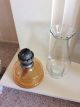 Vintage Glass Oil Lamp With Clear Glass Chimney And Amber Glass Base 20th Century photo 7