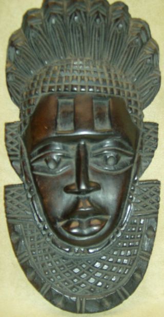 African Wood Mask Wall Hanging Nigeria Bini Benin Idia African Art Collectibles photo