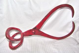 Gifford Wood Cast Iron Ice Block Carrier Tongs - No.  554 - Red Paint - Sharp photo