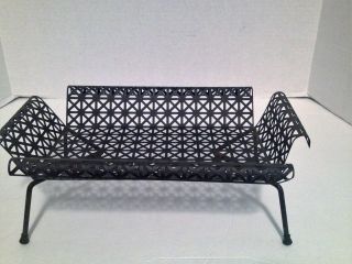 Vintage Mid Century Modern Mesh Pierced Metal Planter Holder Black Paint photo