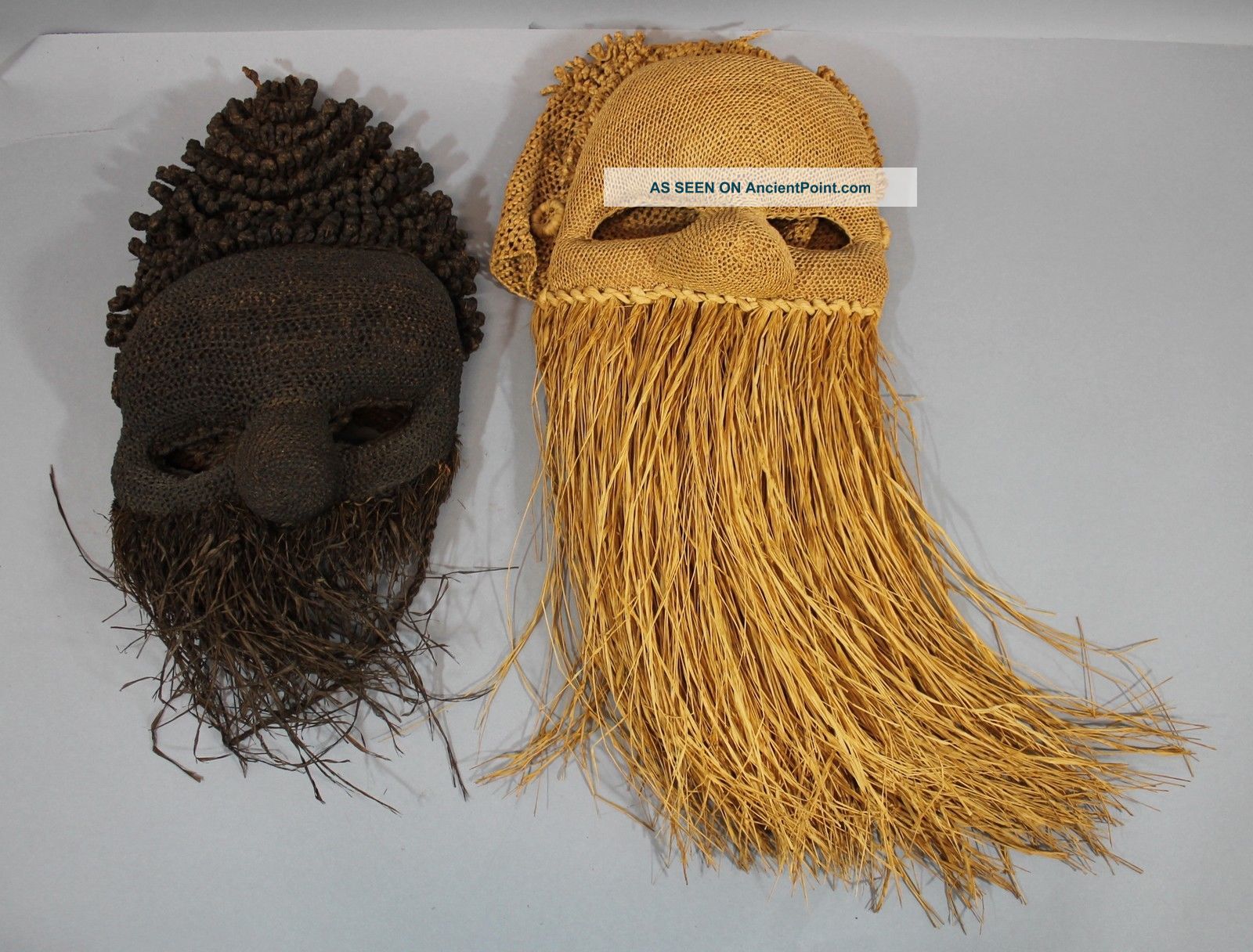 1 Antique & 1 Contemporary Salampasu Idangani Society Raffia Masks,  Nr Masks photo