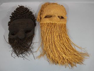 1 Antique & 1 Contemporary Salampasu Idangani Society Raffia Masks,  Nr photo