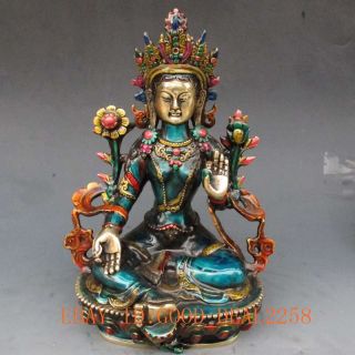 Chinese Hand - Carved Cloisonne Buddhism Statue - - Green Tara Buddha photo