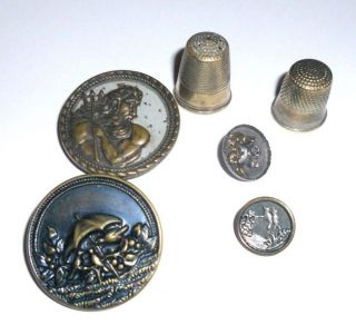Antique Buttons And 2 Thimbles photo