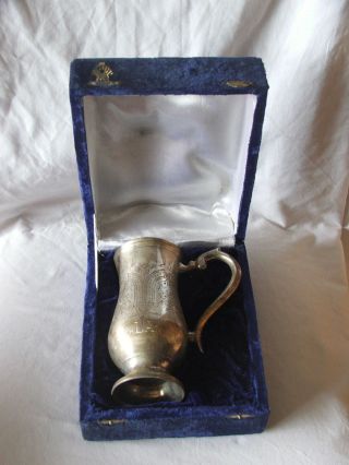 Vintage Tooth La Trophy Cup Silverplate Beer Stein Engraved Goblet Velvet Box 2 photo