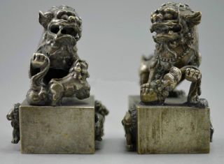 Chinese Folk Fengshui Bronze Copper Fu Foo Dog Lion Animal Beast Statue Seal photo