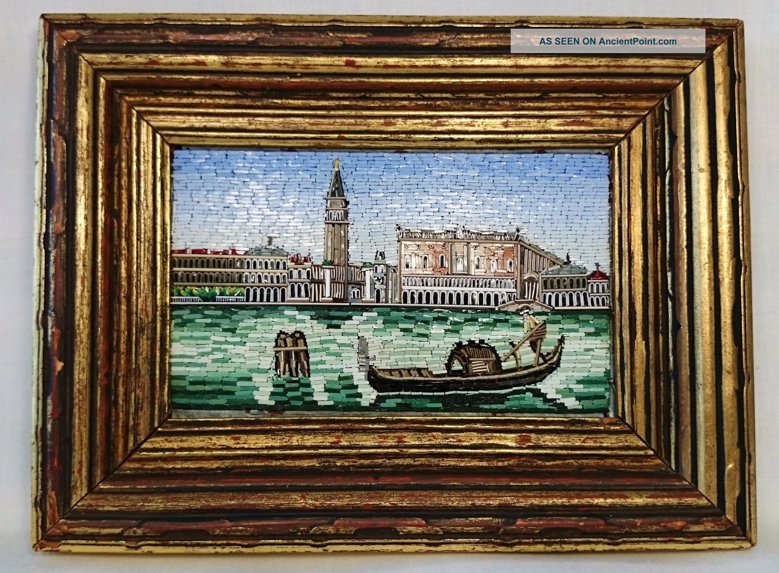 Grand Tour 1920 ' S Micro Mosaic Venice Italy Glass Plaque In Frame Other Antique Decorative Arts photo