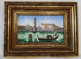 Grand Tour 1920 ' S Micro Mosaic Venice Italy Glass Plaque In Frame photo